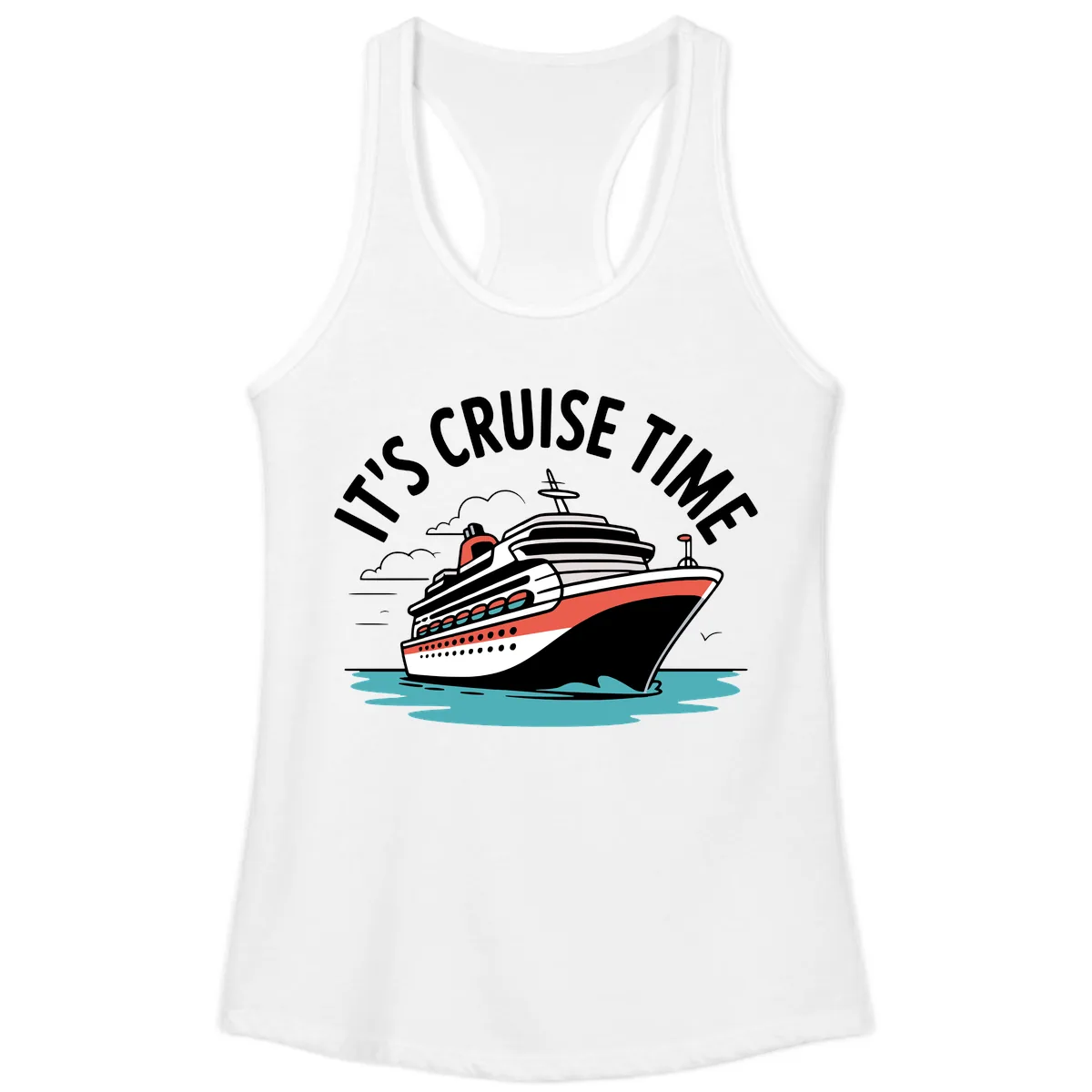 Its Cruise Time Ship Ladies Tank in White