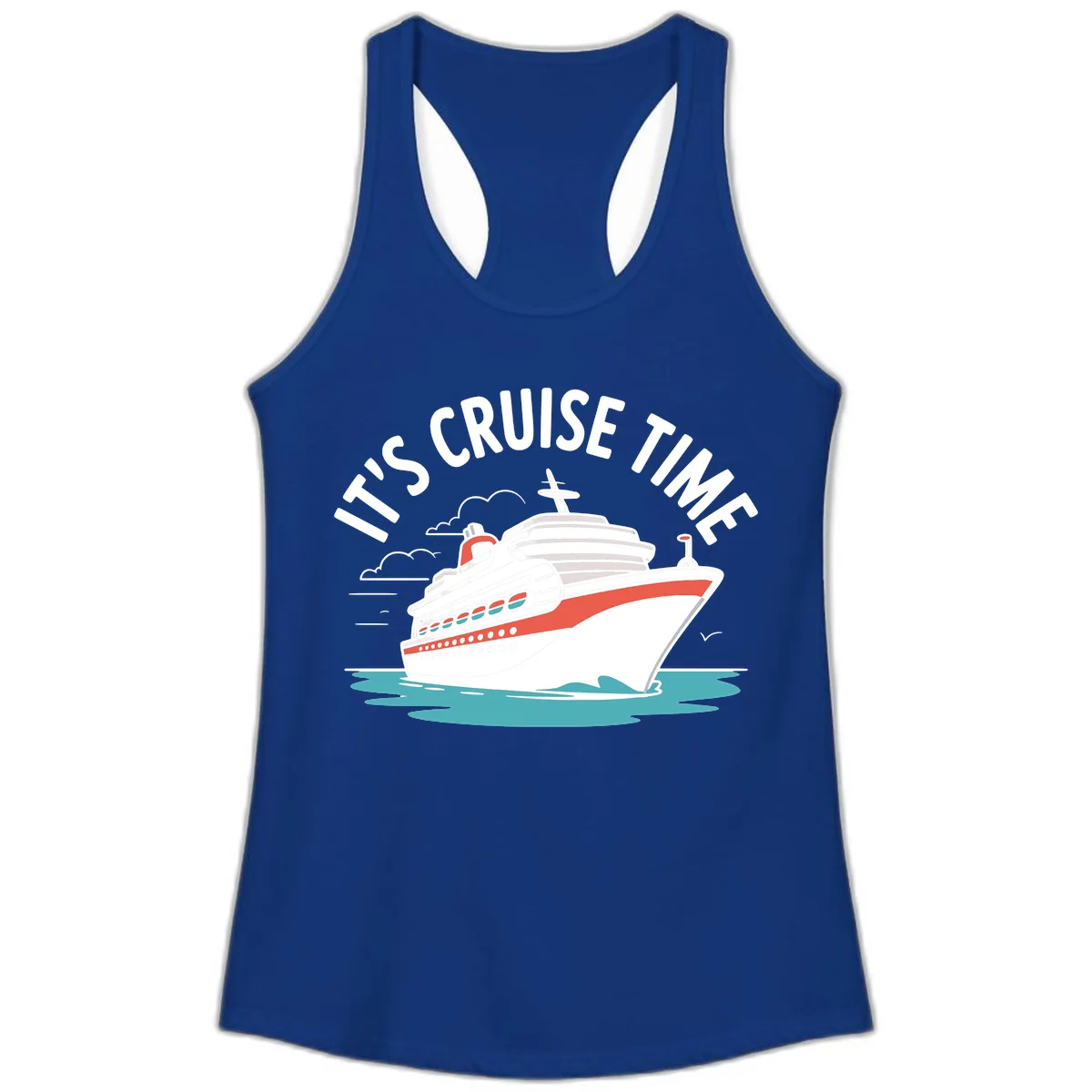 Its Cruise Time Ship Ladies Tank in Solid Royal