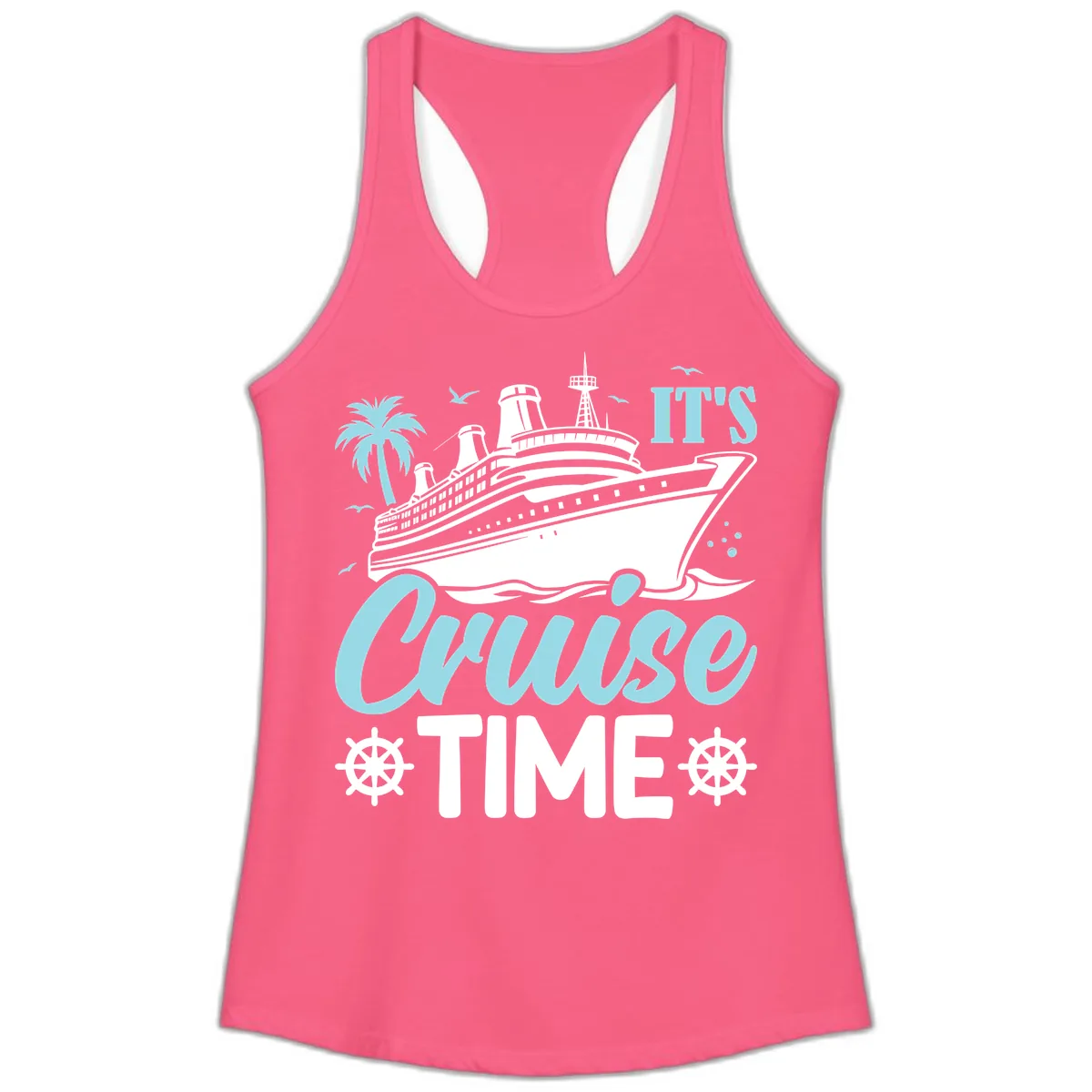 It's Cruise Time Graphic Ladies Tank in Solid Hot Pink