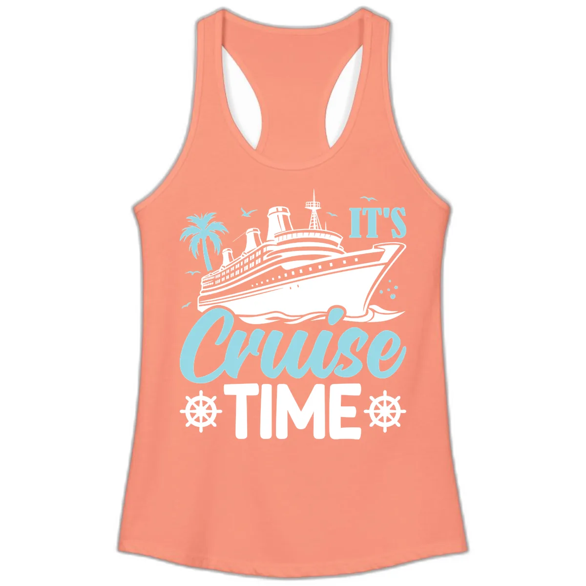 It's Cruise Time Graphic Ladies Tank in Solid Light Orange