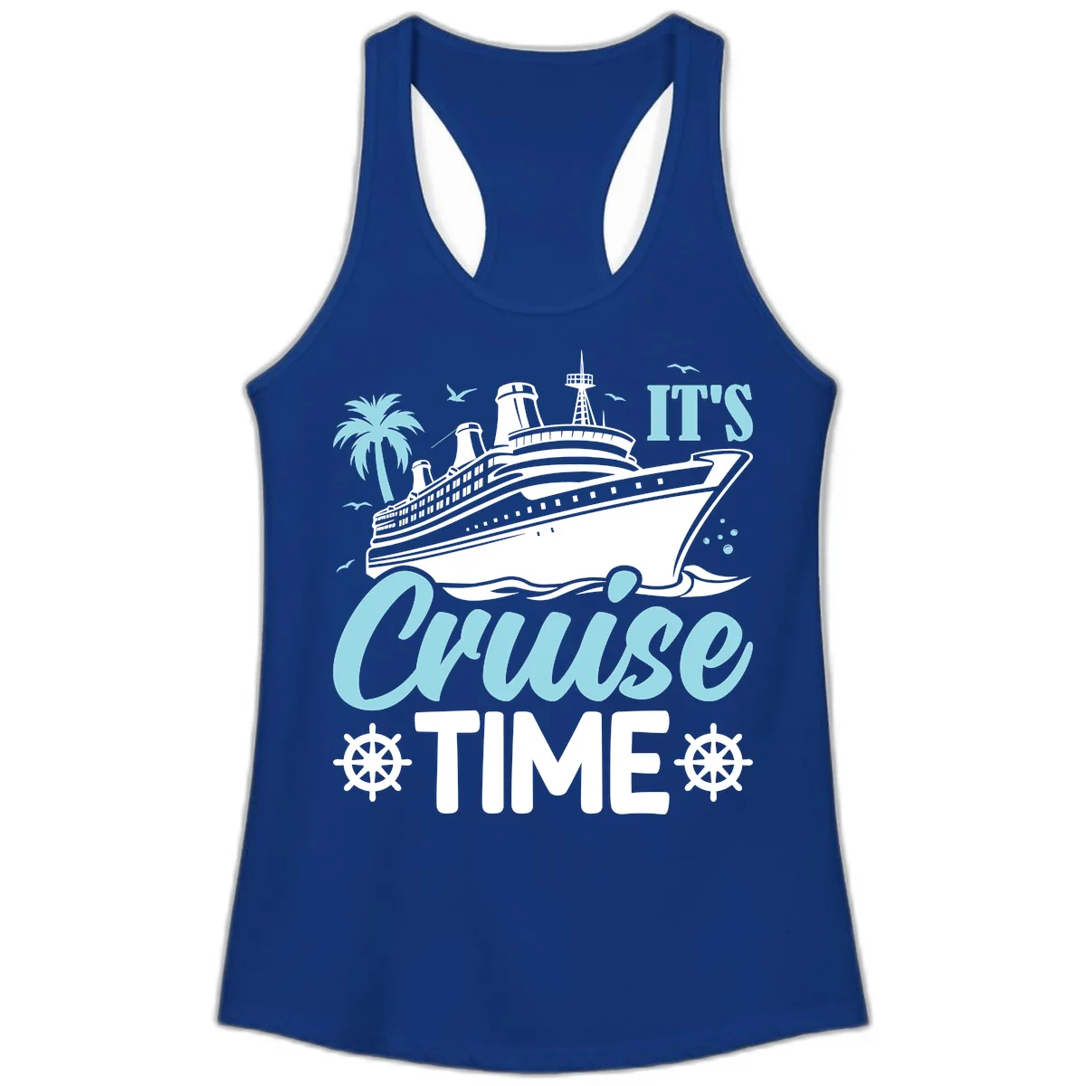 It's Cruise Time Graphic Ladies Tank in Solid Royal