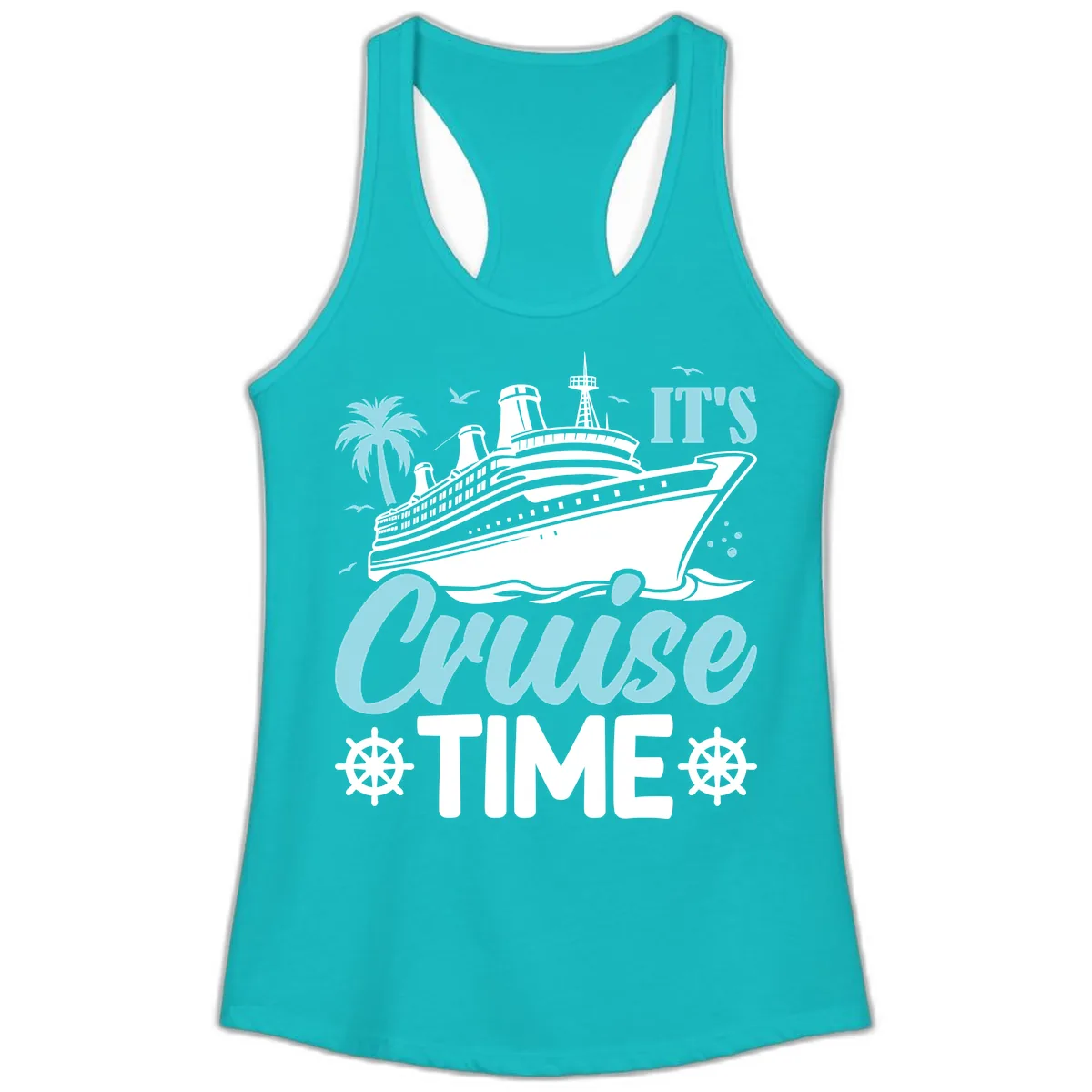 It's Cruise Time Graphic Ladies Tank in Tahiti Blue