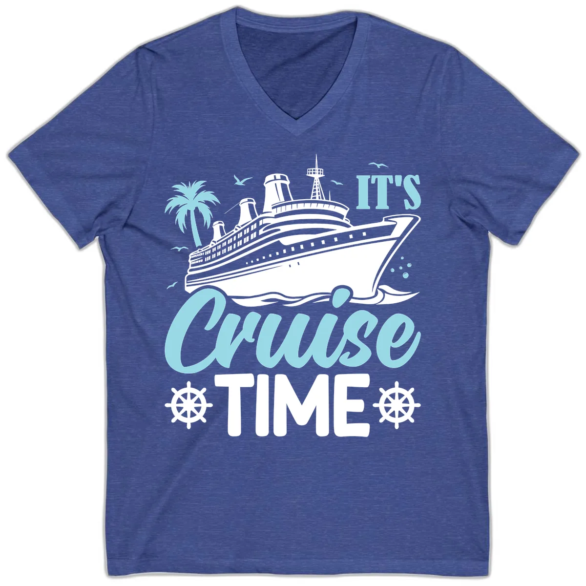 It's Cruise Time Graphic V-Neck in Heather True Royal