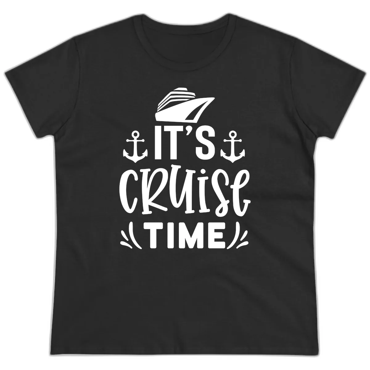 It's Cruise Time Typography Ladies Tee in Black