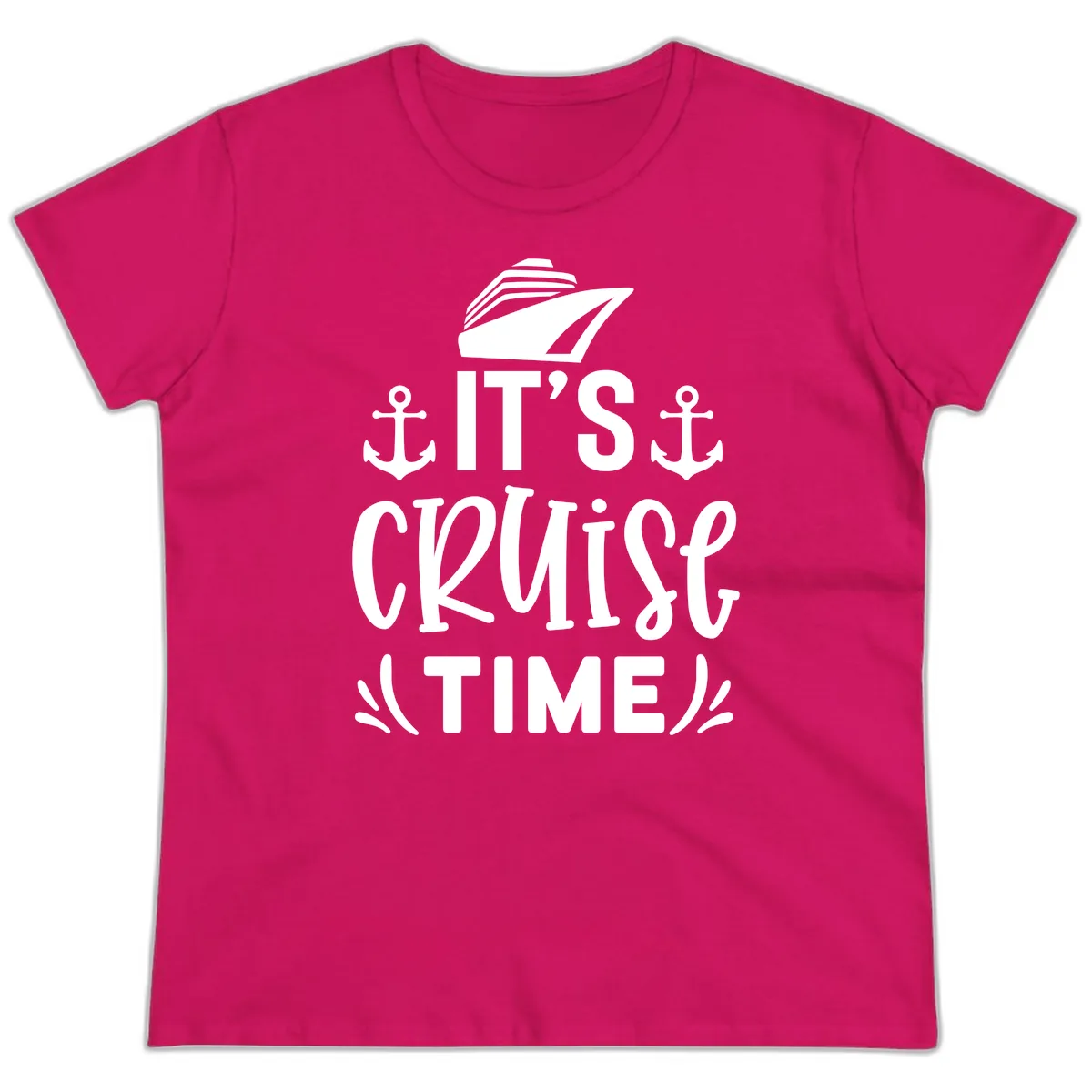 It's Cruise Time Typography Ladies Tee in Heliconia