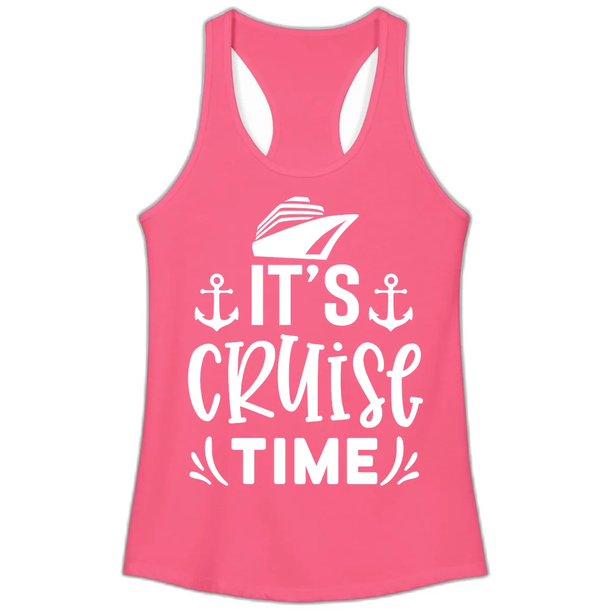 It's Cruise Time Typography Ladies Tank in Solid Hot Pink