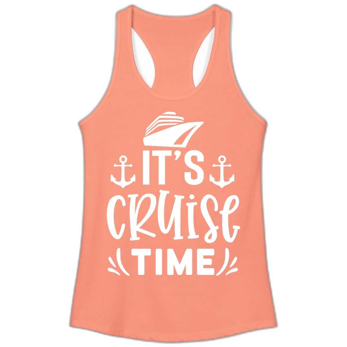 It's Cruise Time Typography Ladies Tank in Solid Light Orange