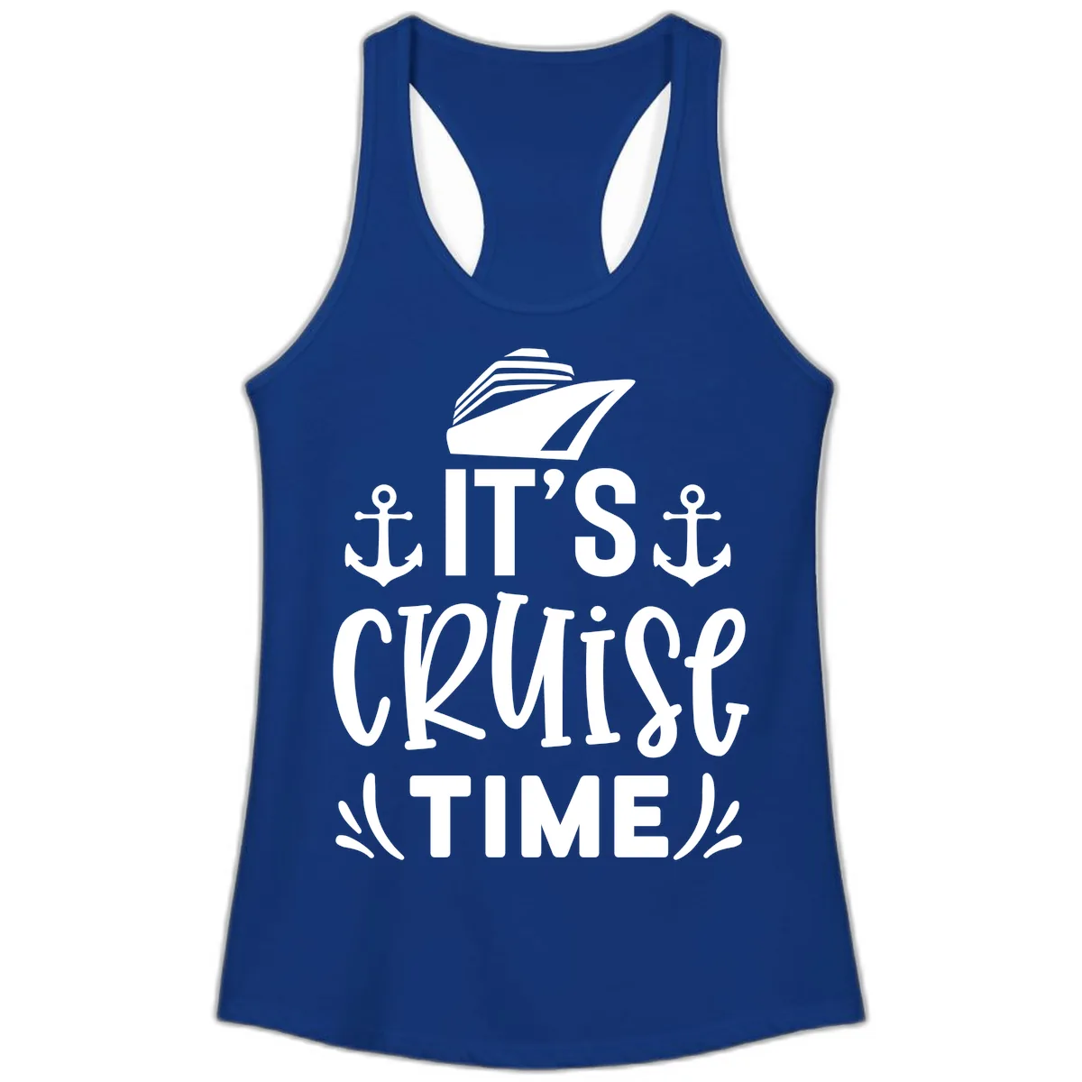 It's Cruise Time Typography Ladies Tank in Solid Royal