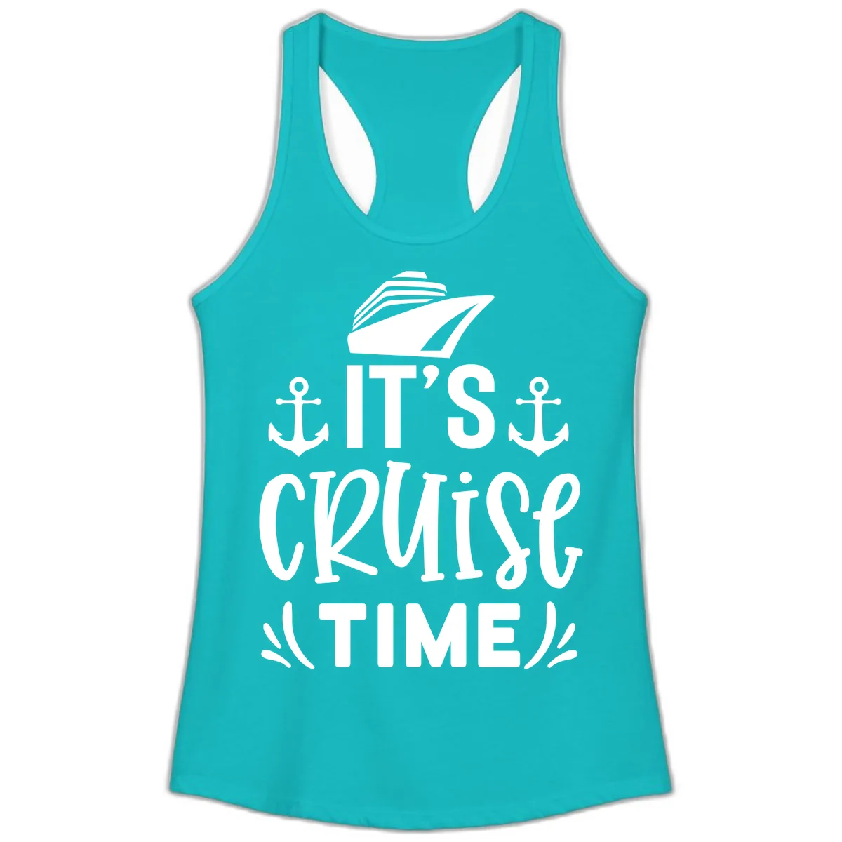 It's Cruise Time Typography Ladies Tank in Tahiti Blue