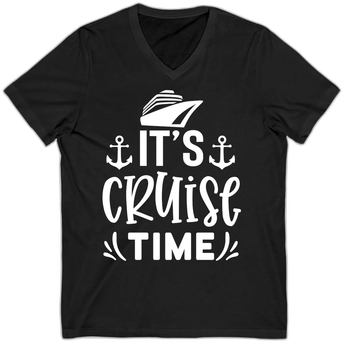 It's Cruise Time Typography V-Neck in Black