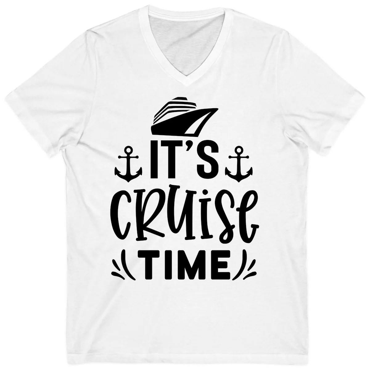 It's Cruise Time Typography V-Neck in White