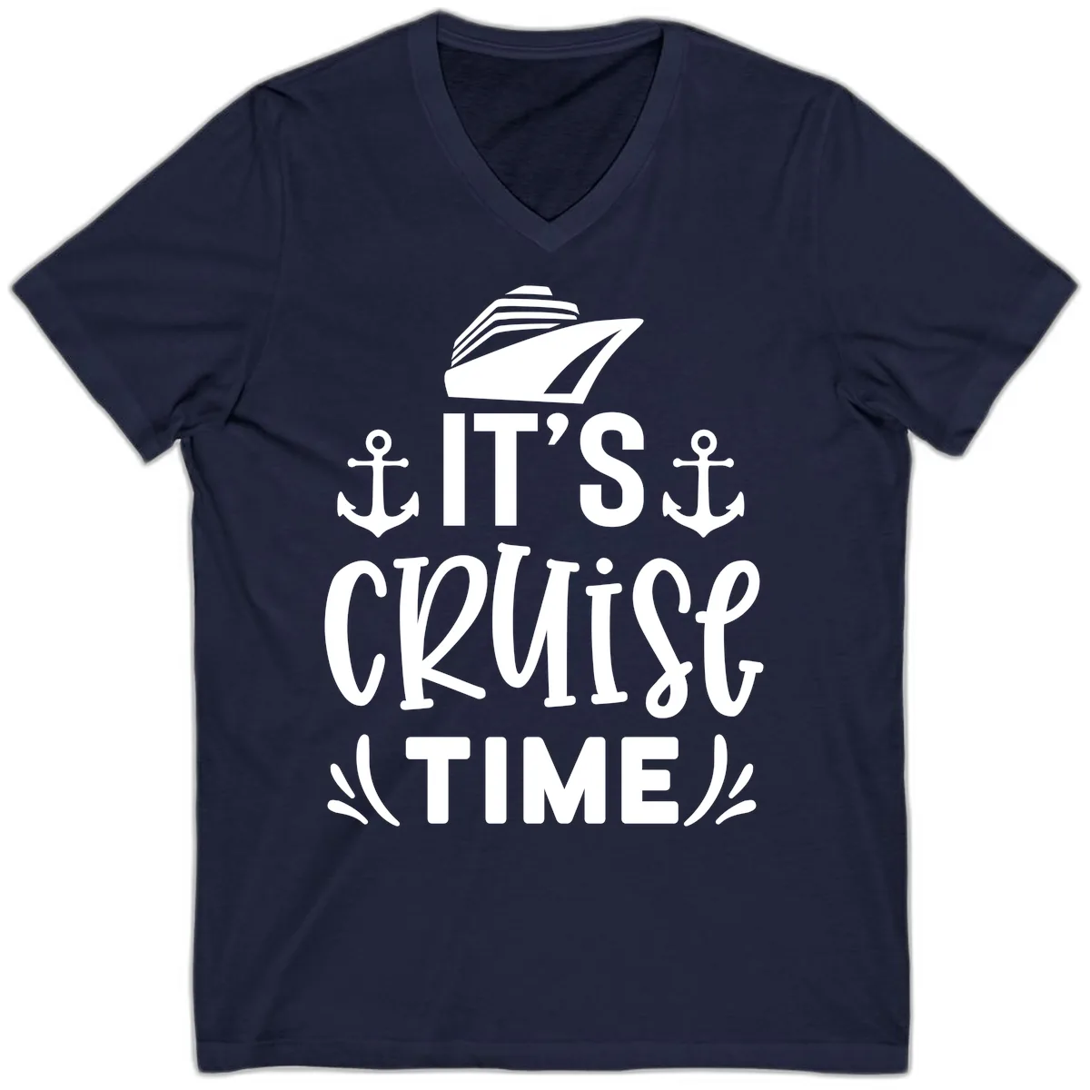 It's Cruise Time Typography V-Neck in Navy