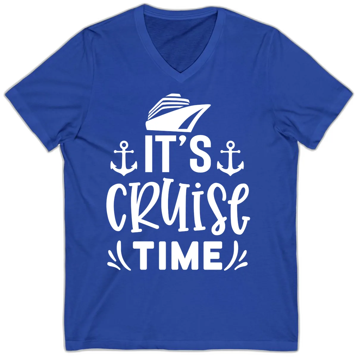 It's Cruise Time Typography V-Neck in True Royal