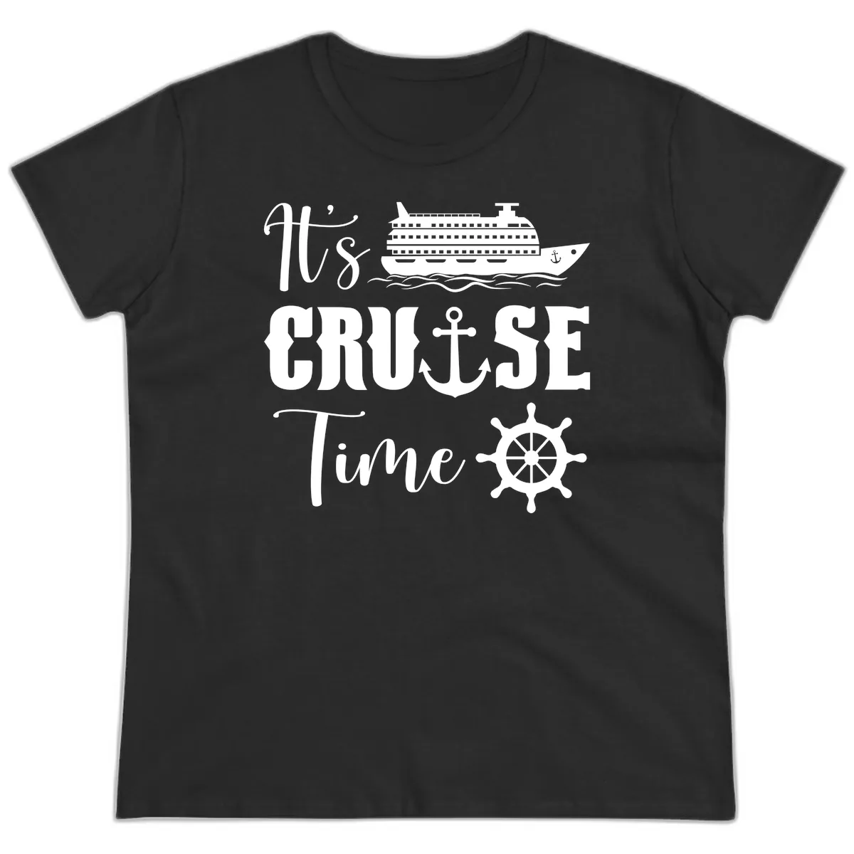 It's Cruise Time Graphic Ladies Tee in Black