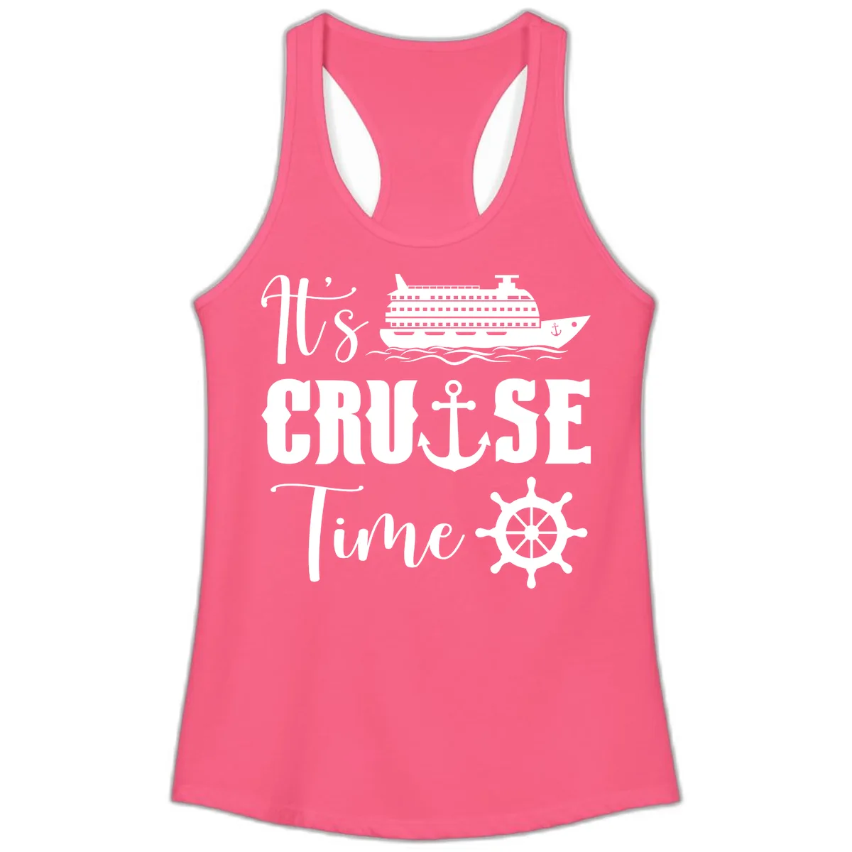 It's Cruise Time Graphic Ladies Tank in Solid Hot Pink