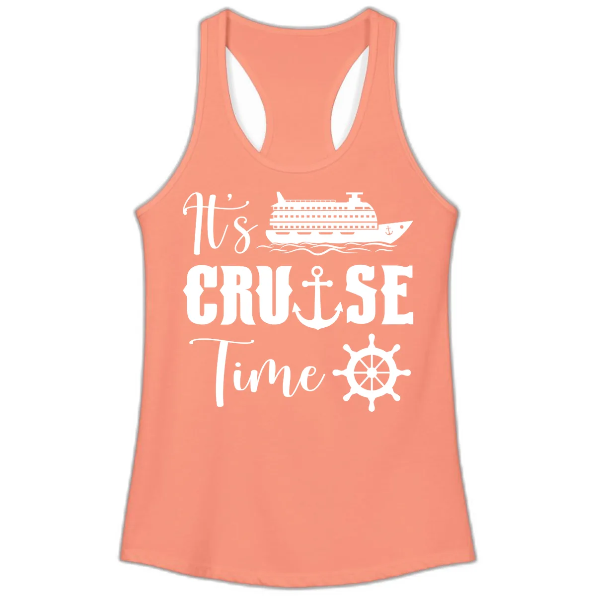 It's Cruise Time Graphic Ladies Tank in Solid Light Orange