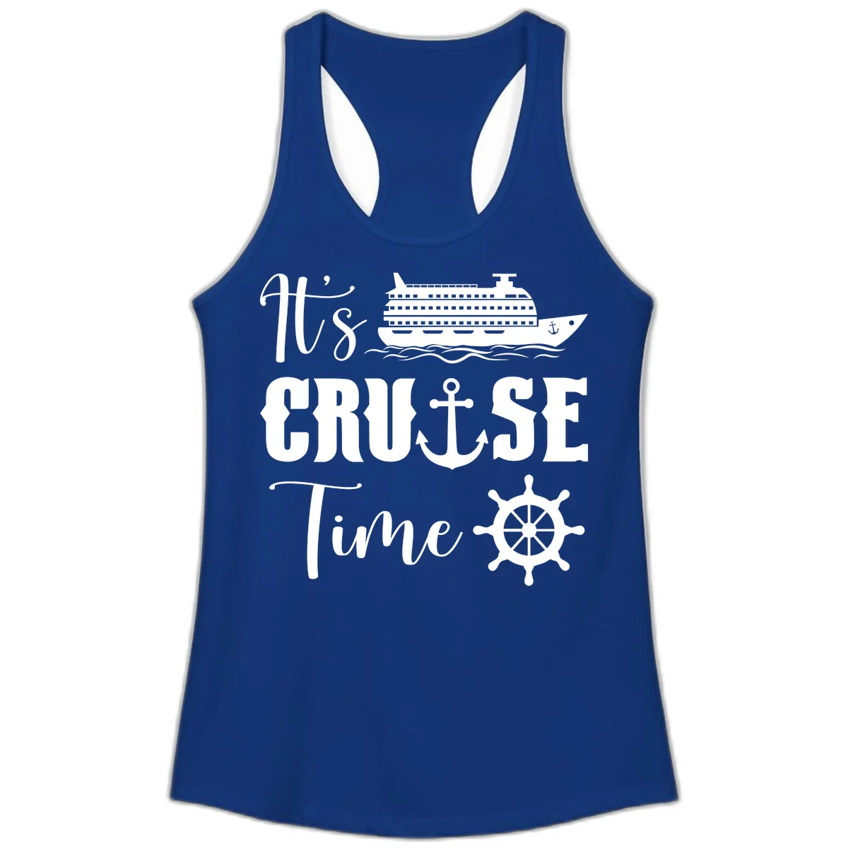 It's Cruise Time Graphic Ladies Tank in Solid Royal