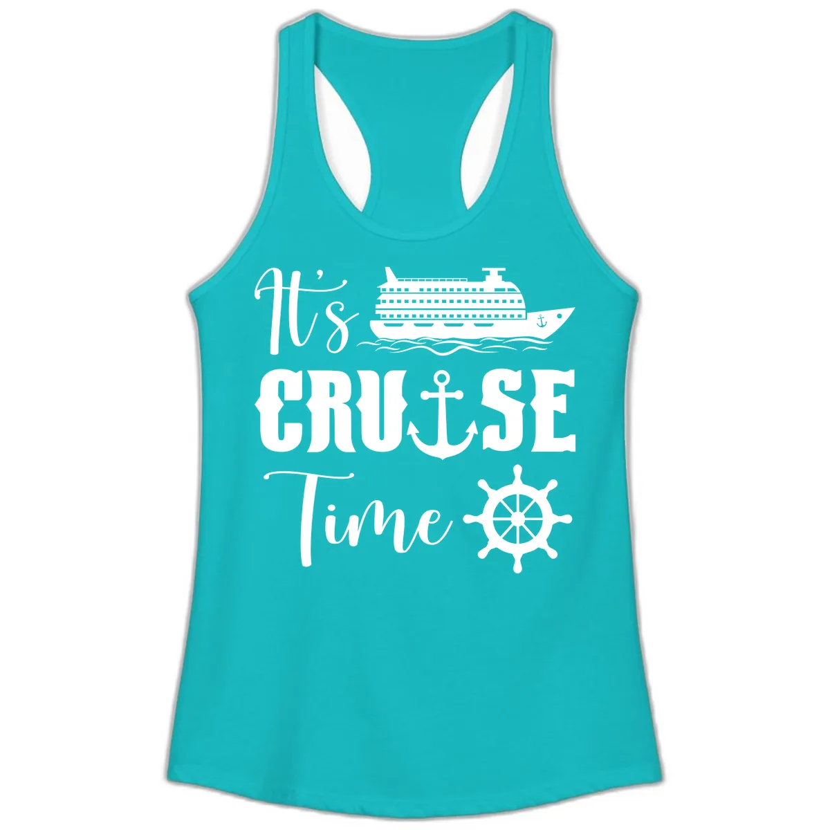 It's Cruise Time Graphic Ladies Tank in Tahiti Blue