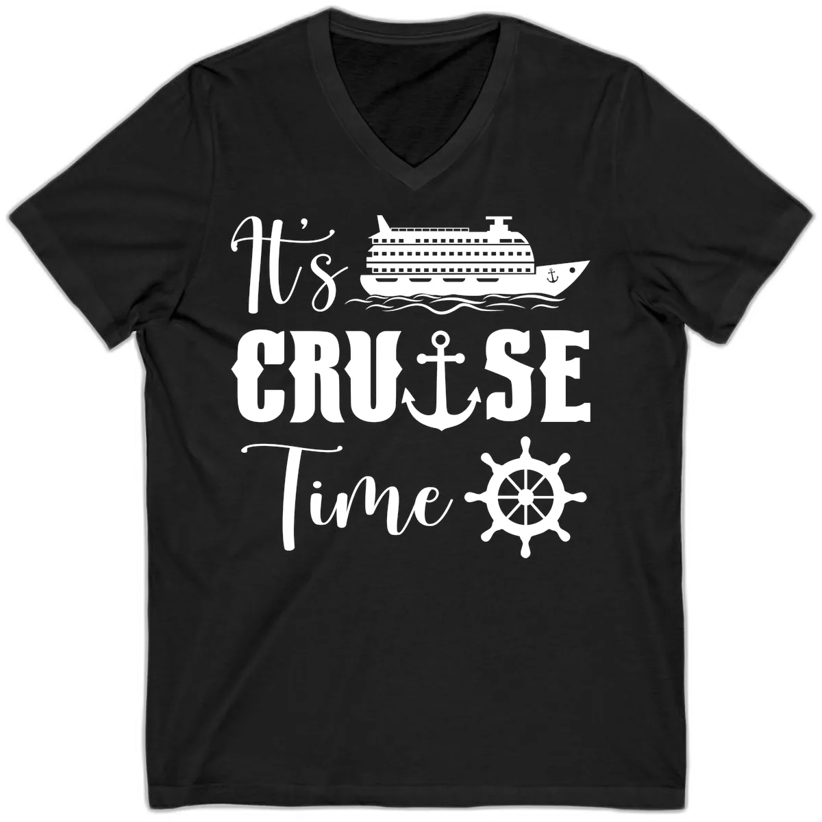 It's Cruise Time Graphic V-Neck in Black