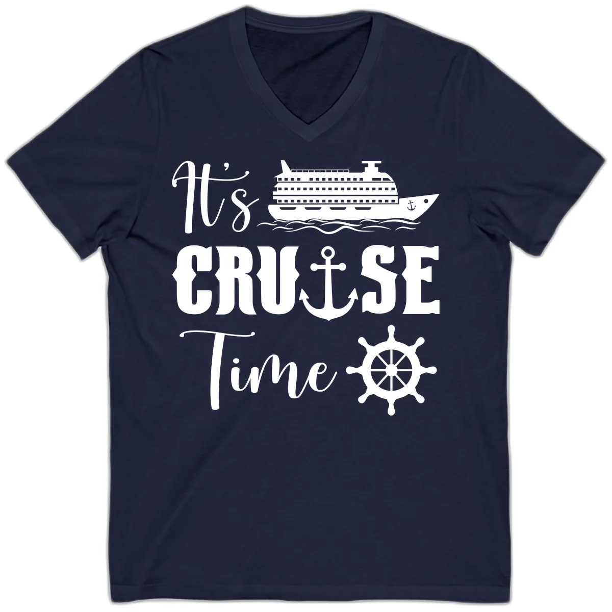 It's Cruise Time Graphic V-Neck in Navy