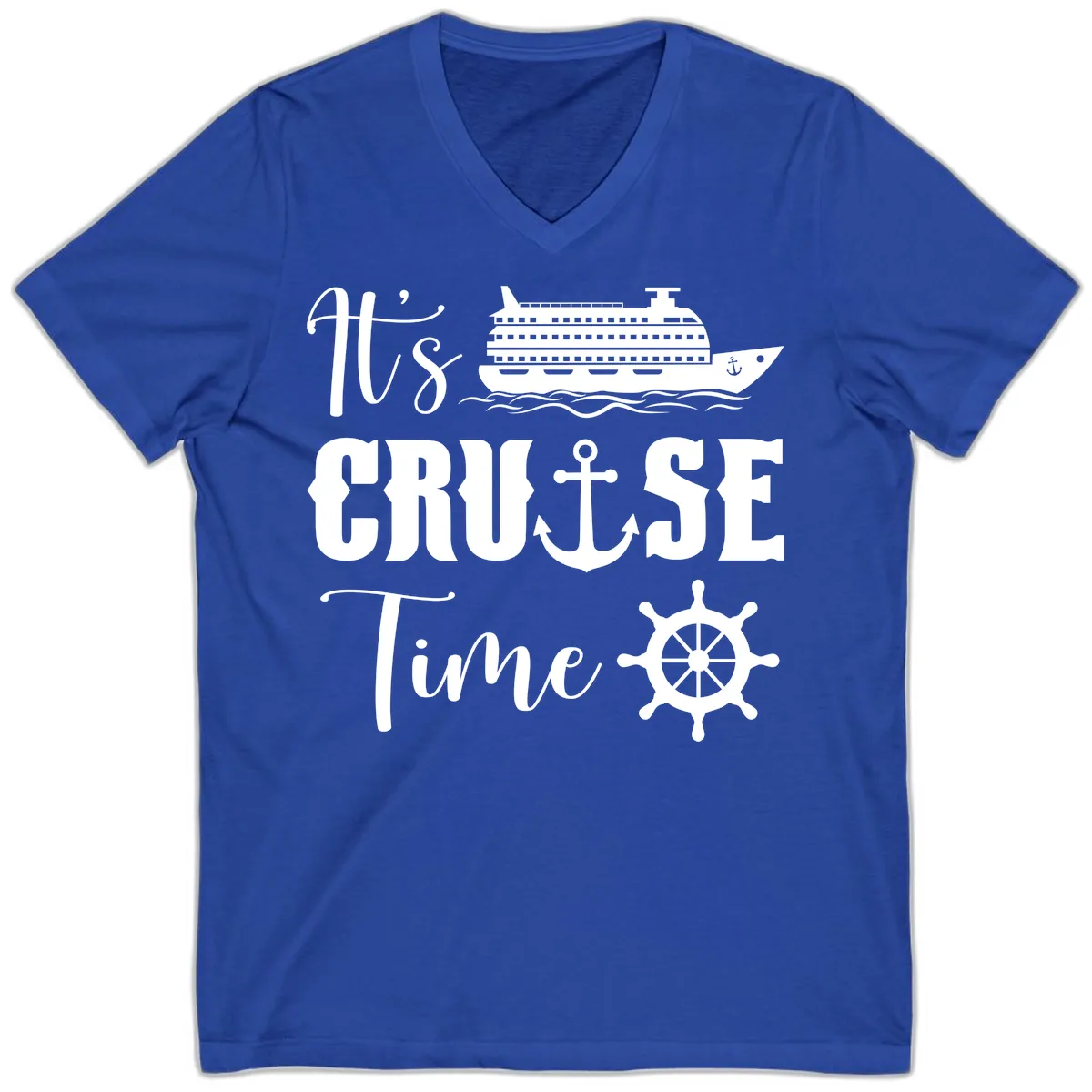 It's Cruise Time Graphic V-Neck in True Royal