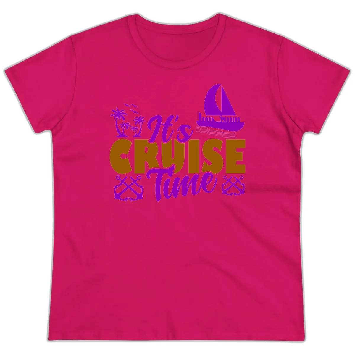 It's Cruise Time Vacation Apparel Ladies Tee in Heliconia