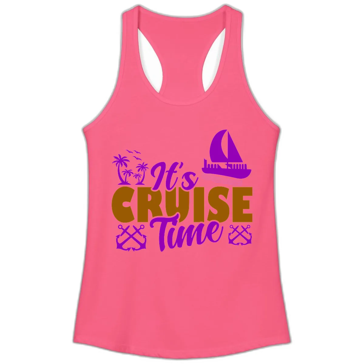 It's Cruise Time Vacation Apparel Ladies Tank in Solid Hot Pink