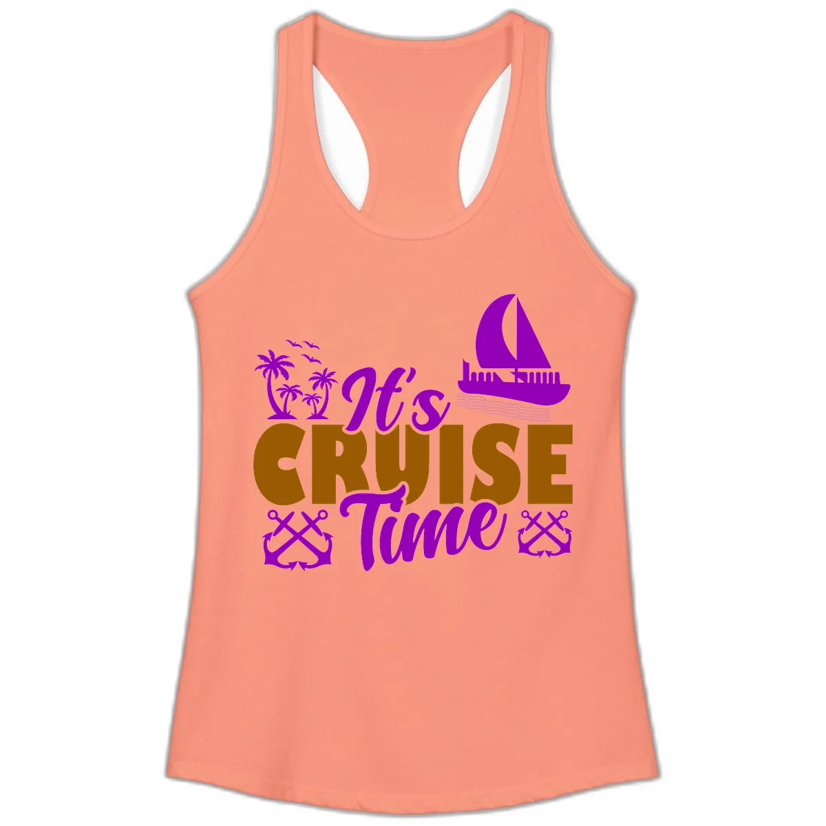 It's Cruise Time Vacation Apparel Ladies Tank in Solid Light Orange