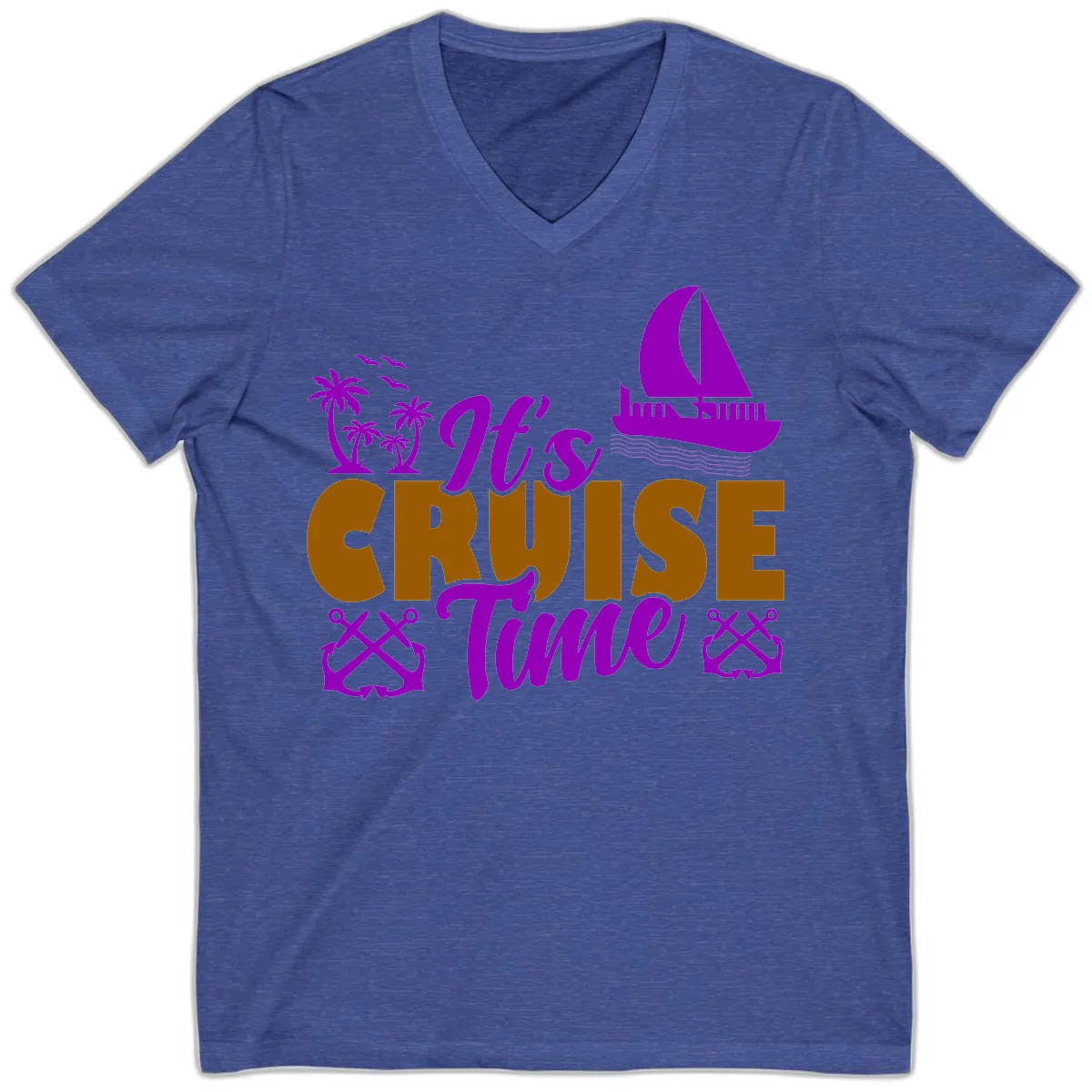 It's Cruise Time Vacation Apparel V-Neck in Heather True Royal