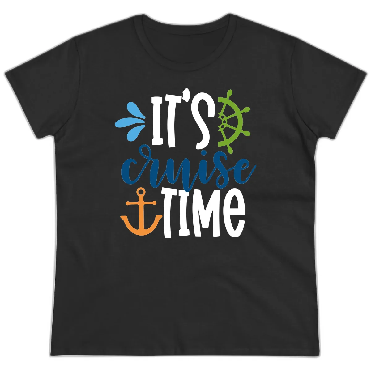 It's Cruise Time Graphic Design Ladies Tee in Black