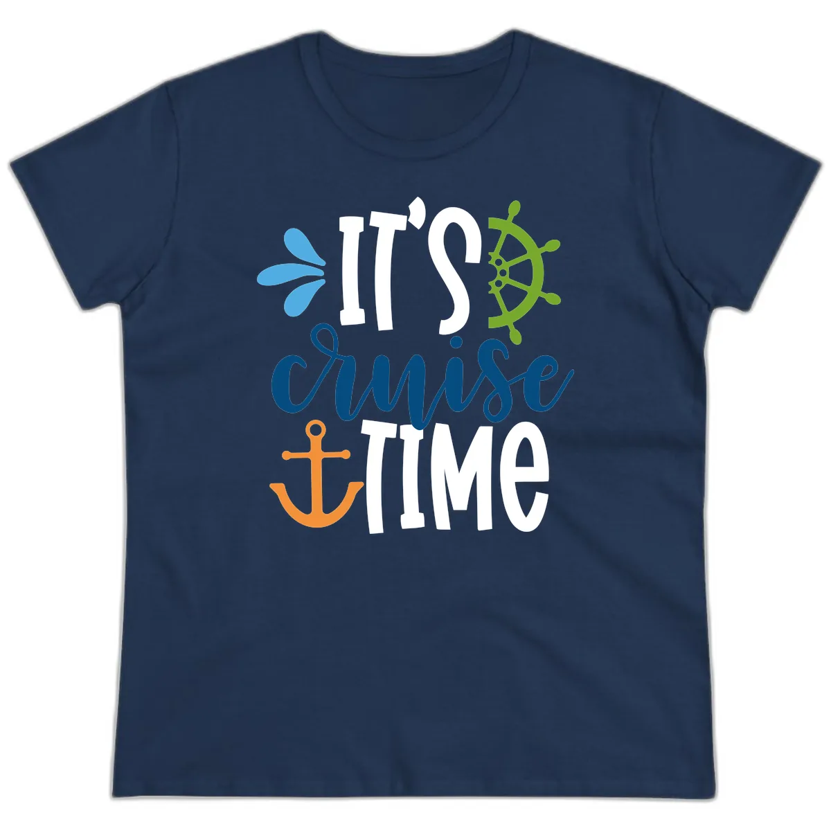 It's Cruise Time Graphic Design Ladies Tee in Navy