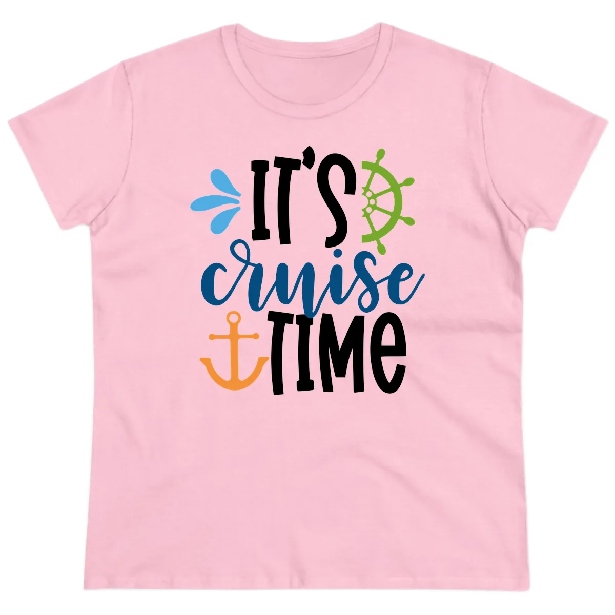 It's Cruise Time Graphic Design Ladies Tee in Light Pink