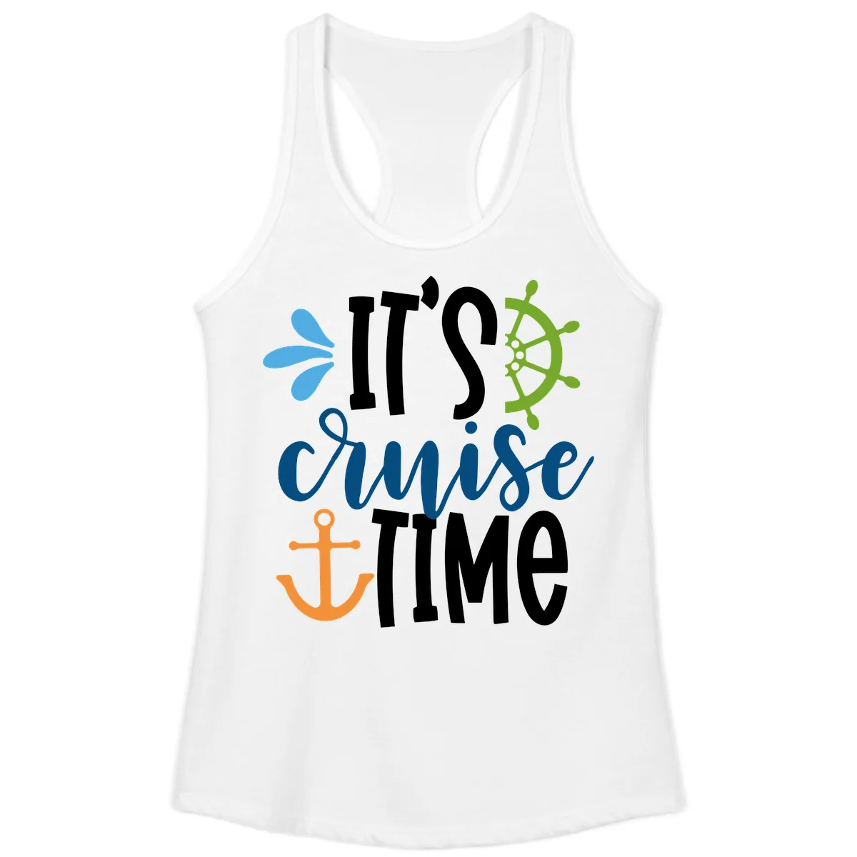It's Cruise Time Graphic Design Ladies Tank in White