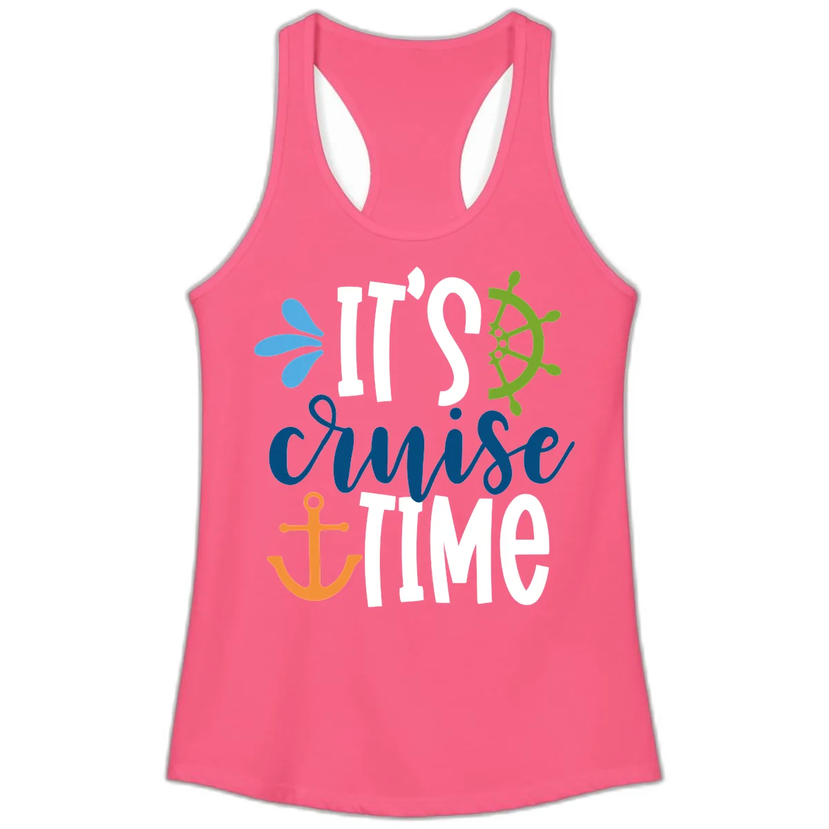 It's Cruise Time Graphic Design Ladies Tank in Solid Hot Pink