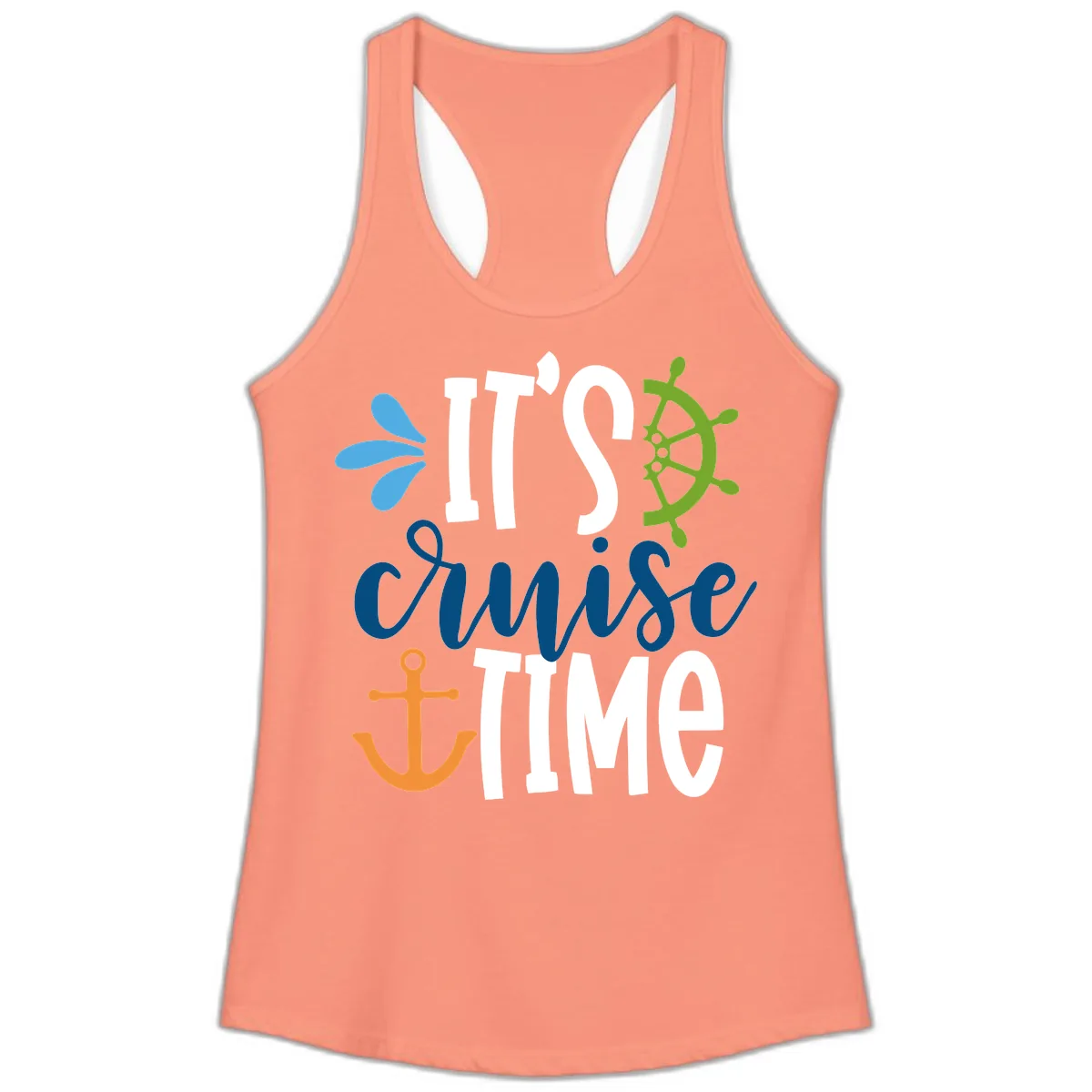 It's Cruise Time Graphic Design Ladies Tank in Solid Light Orange