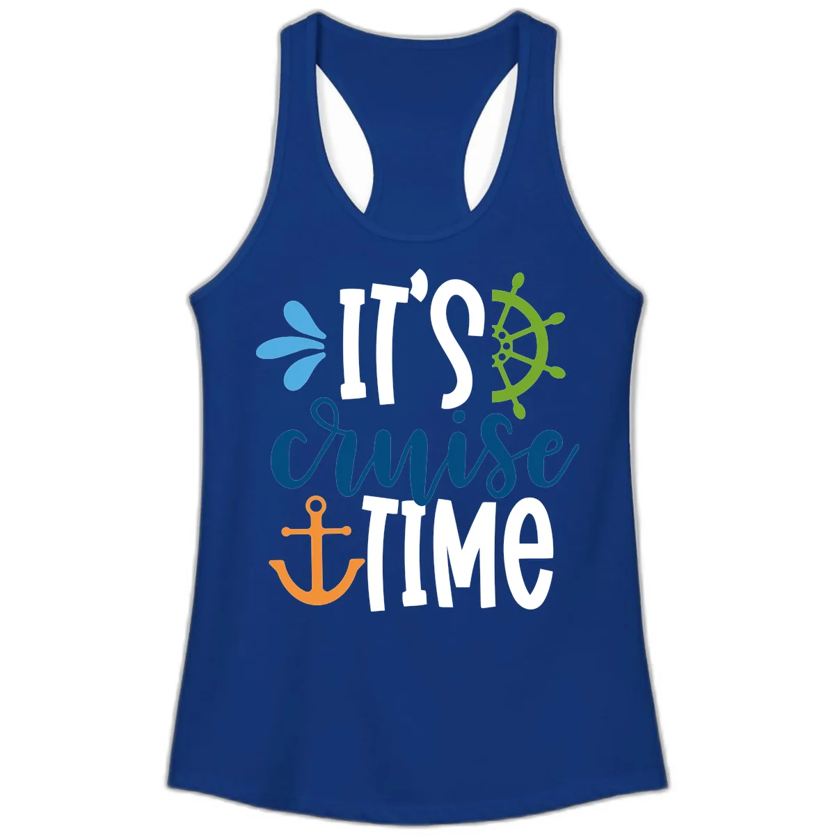 It's Cruise Time Graphic Design Ladies Tank in Solid Royal