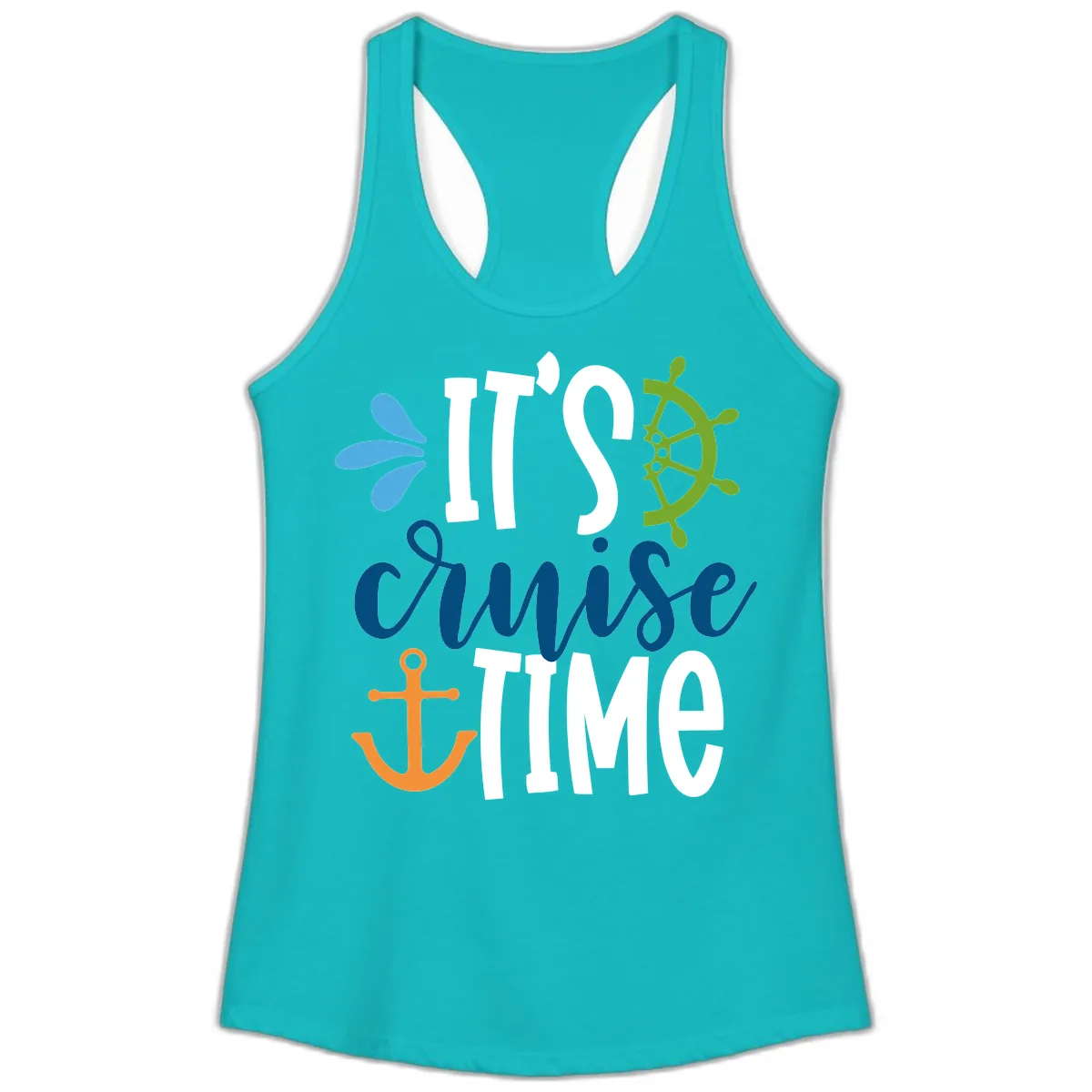 It's Cruise Time Graphic Design Ladies Tank in Tahiti Blue