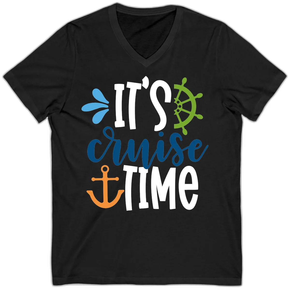 It's Cruise Time Graphic Design V-Neck in Black