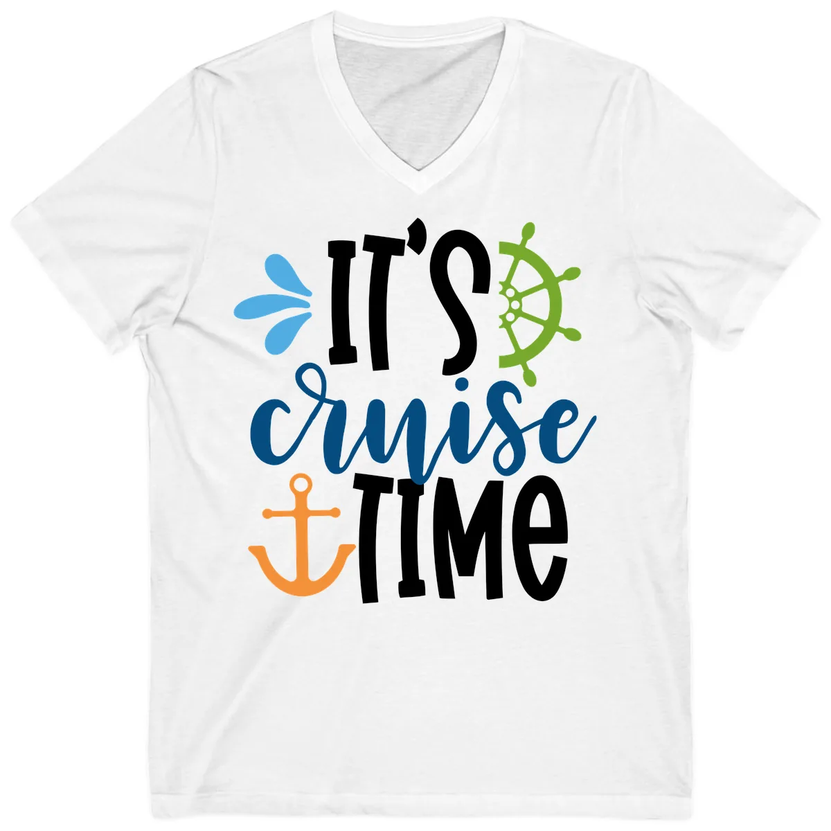 It's Cruise Time Graphic Design V-Neck in White