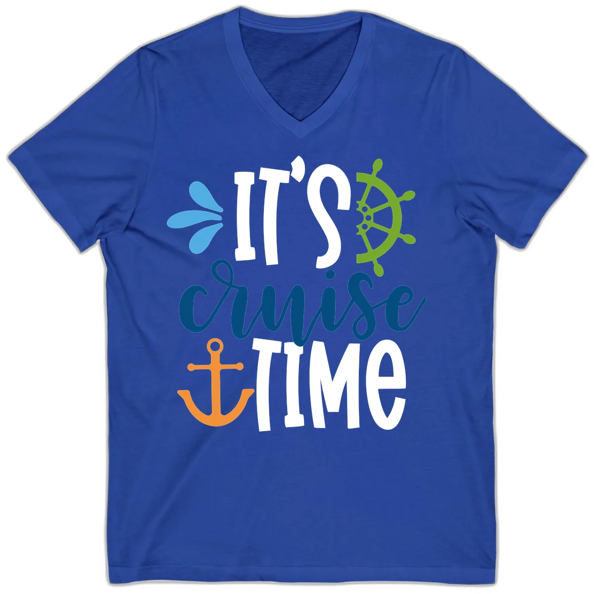 It's Cruise Time Graphic Design V-Neck in True Royal