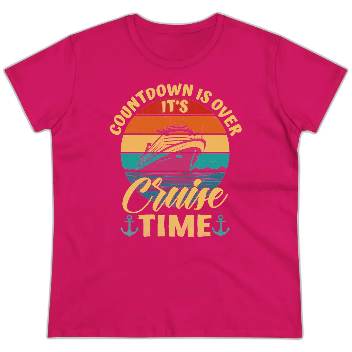 Countdown Is Over Cruise Time Ladies Tee in Heliconia