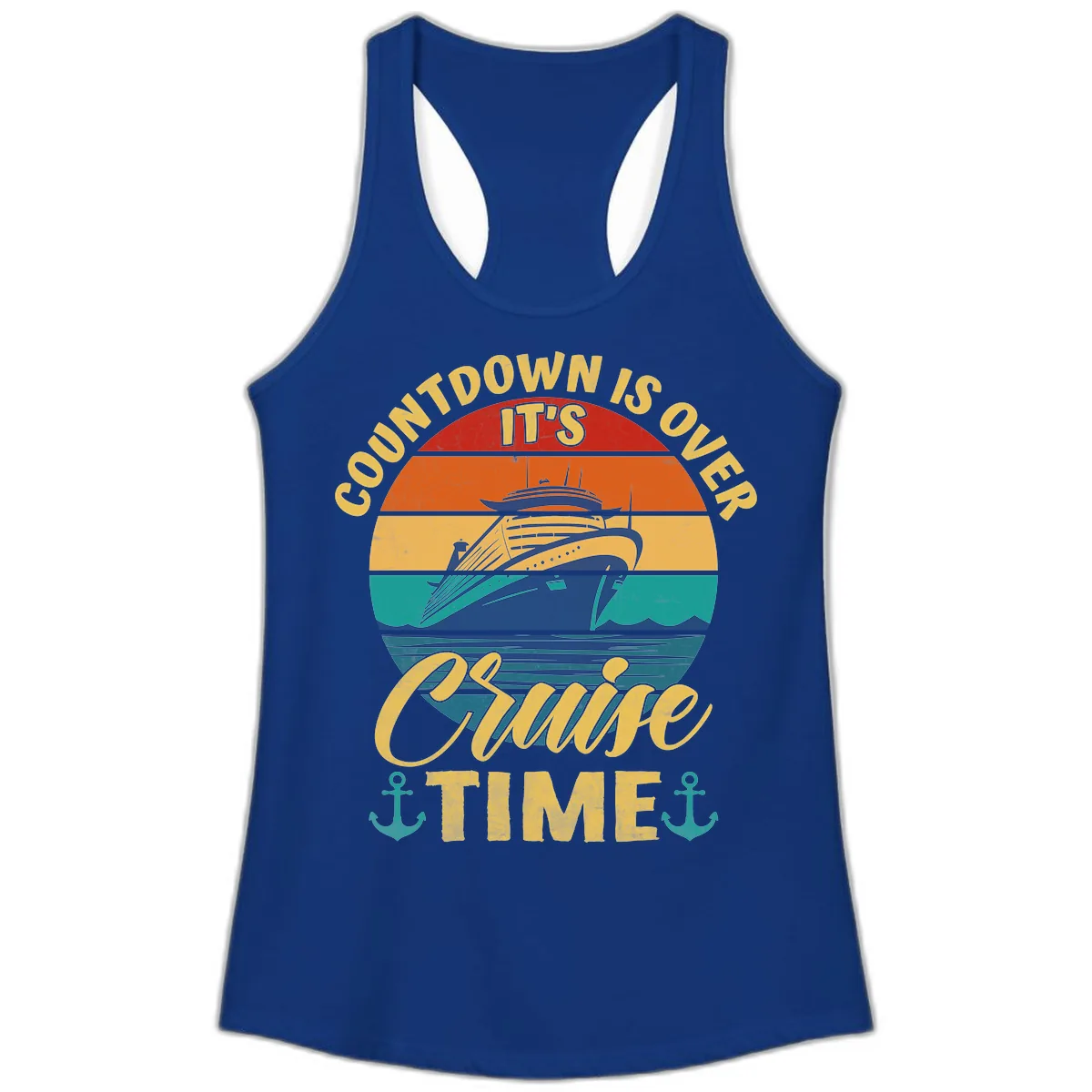 Countdown Is Over Cruise Time Ladies Tank in Solid Royal