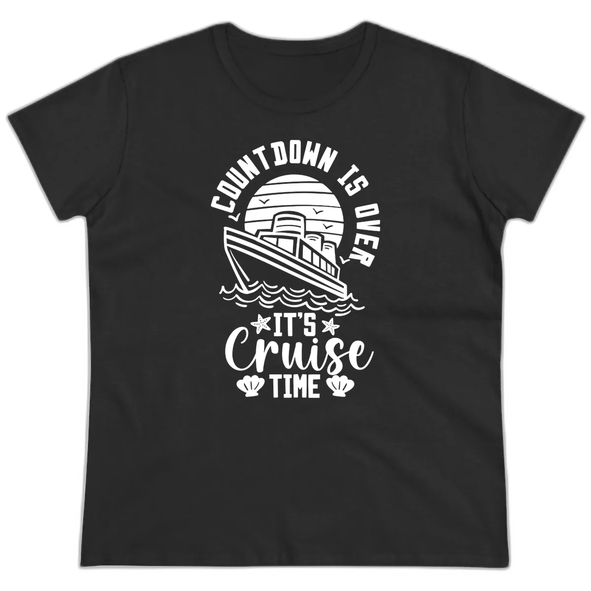 Its Cruise Time Countdown Design Ladies Tee in Black