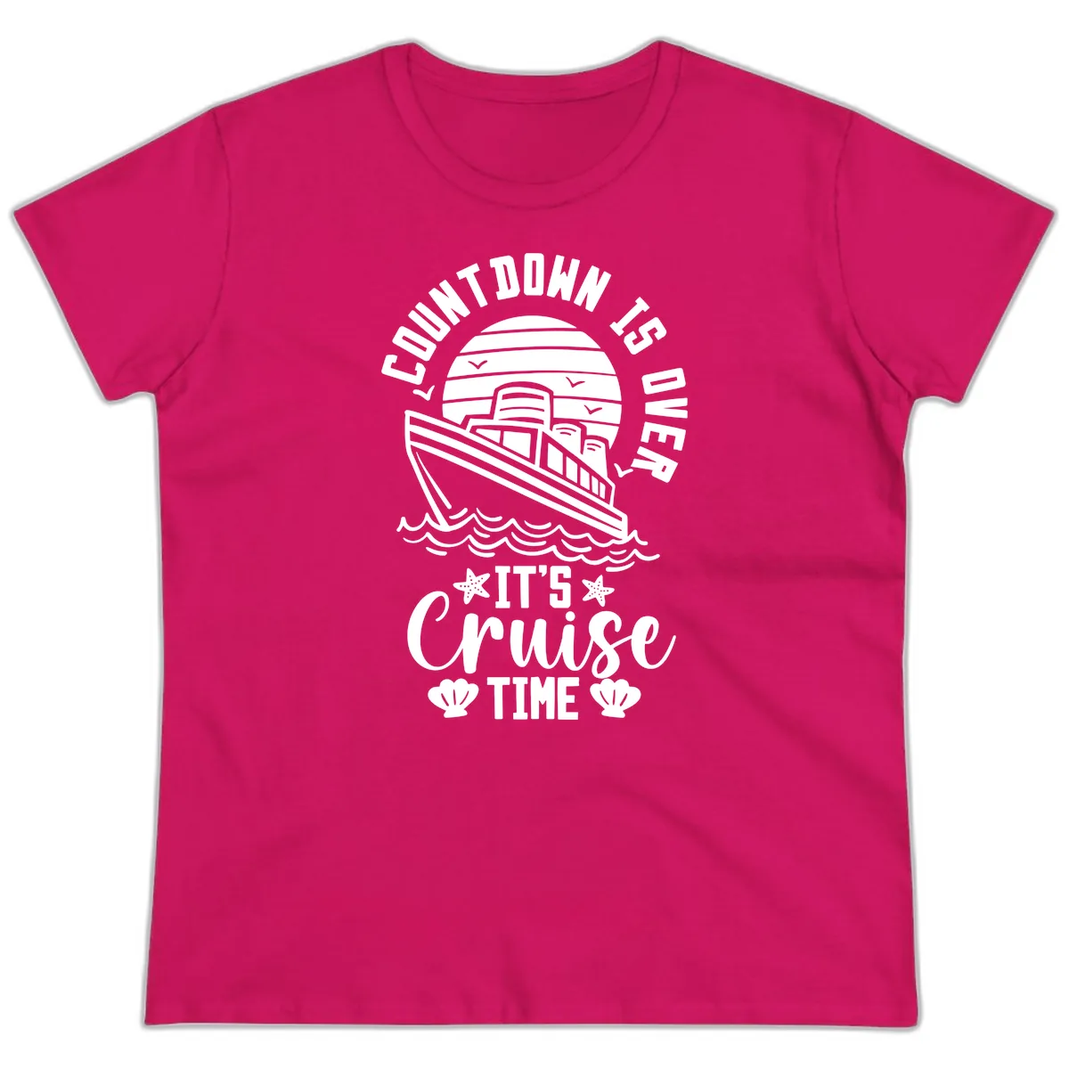 Its Cruise Time Countdown Design Ladies Tee in Heliconia