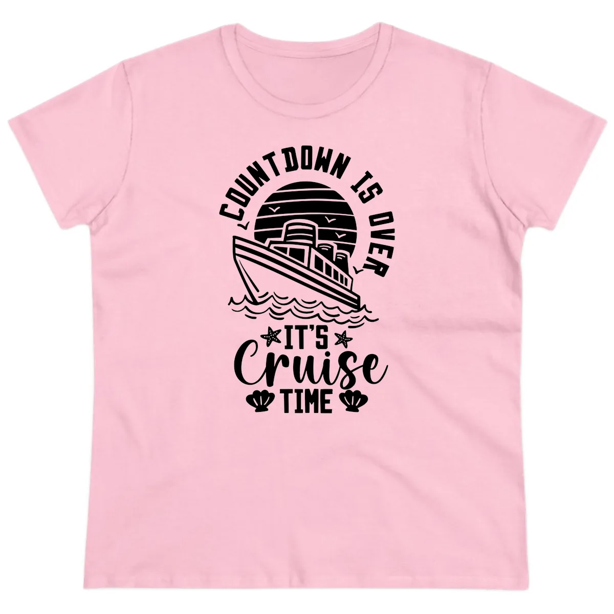 Its Cruise Time Countdown Design Ladies Tee in Light Pink