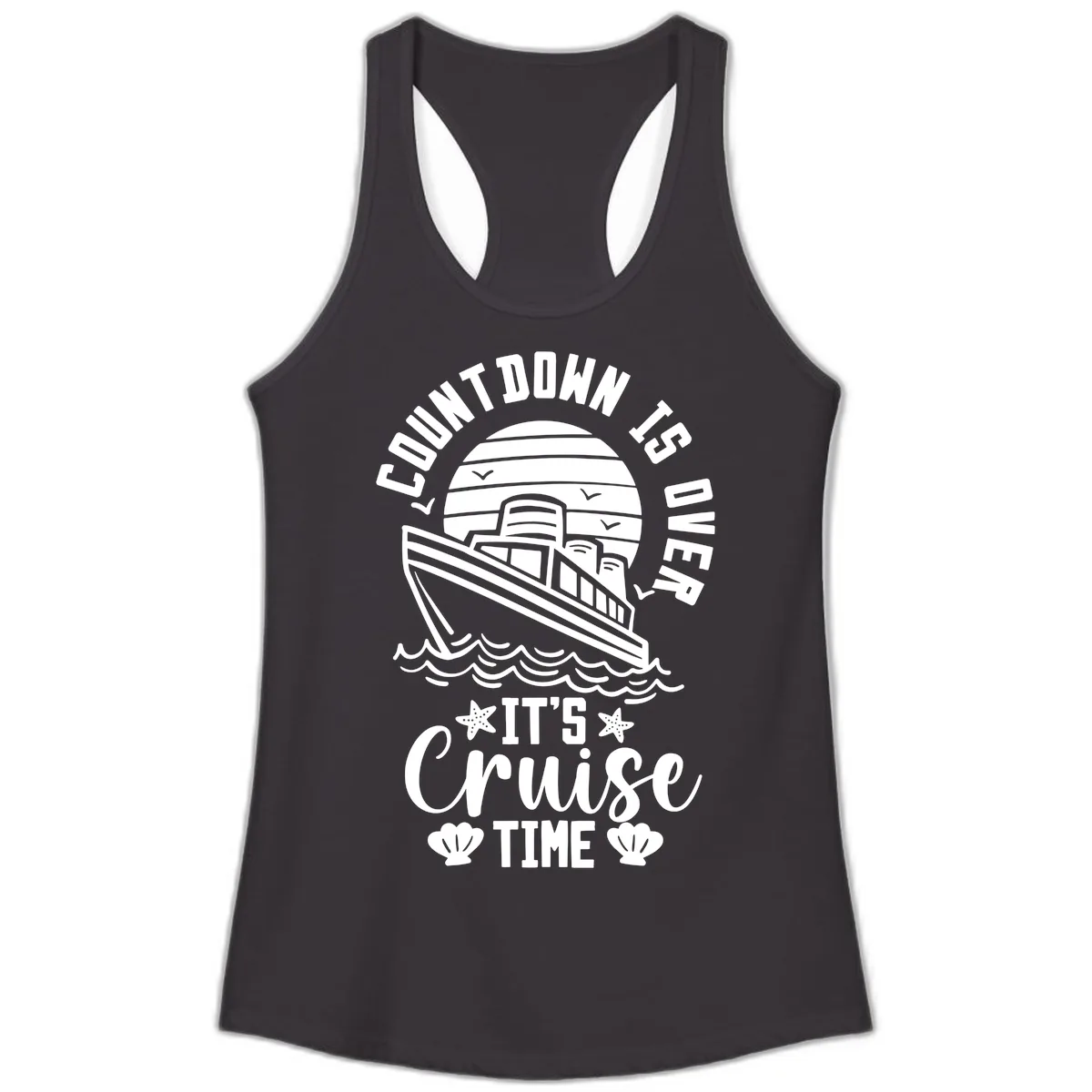 Its Cruise Time Countdown Design Ladies Tank in Black