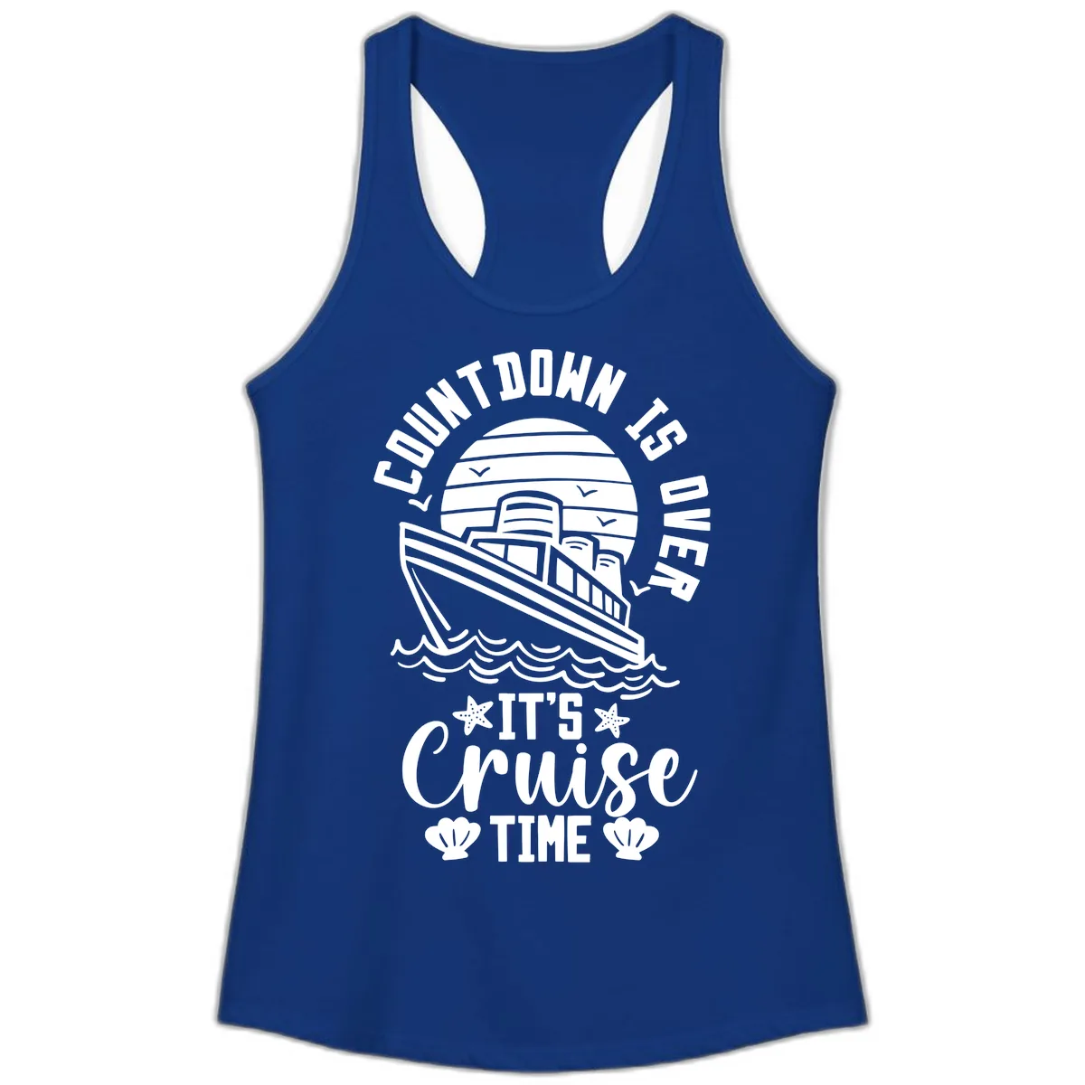 Its Cruise Time Countdown Design Ladies Tank in Solid Royal