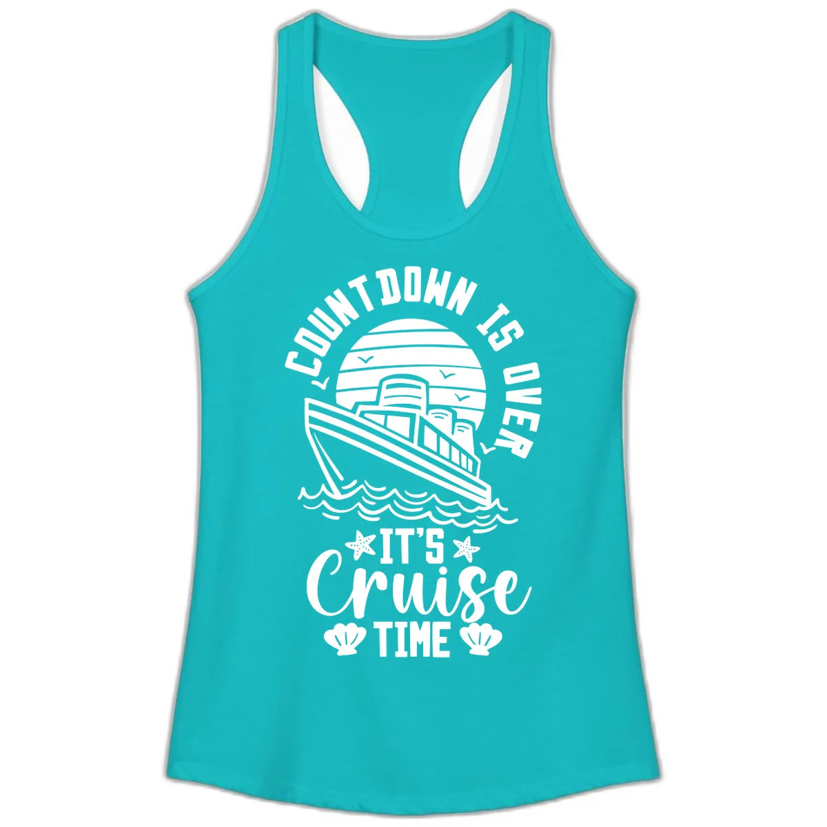Its Cruise Time Countdown Design Ladies Tank in Tahiti Blue