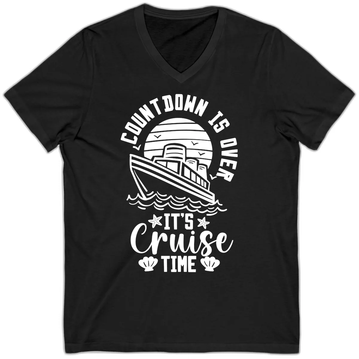 Its Cruise Time Countdown Design V-Neck in Black