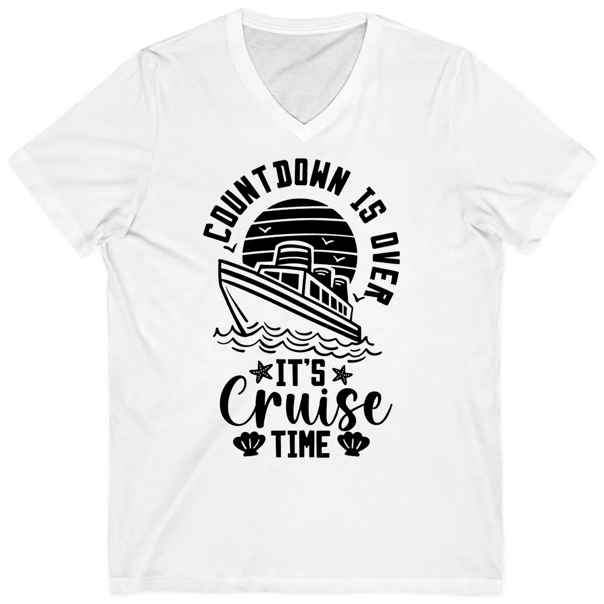 Its Cruise Time Countdown Design V-Neck in White